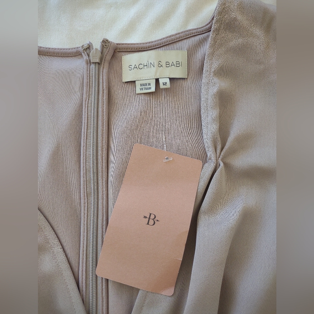 Sachin+Babi Shelley Sachin Puff Sleeve Graduation Prom FormalDress Taupe Size 12 - Picture 7 of 10